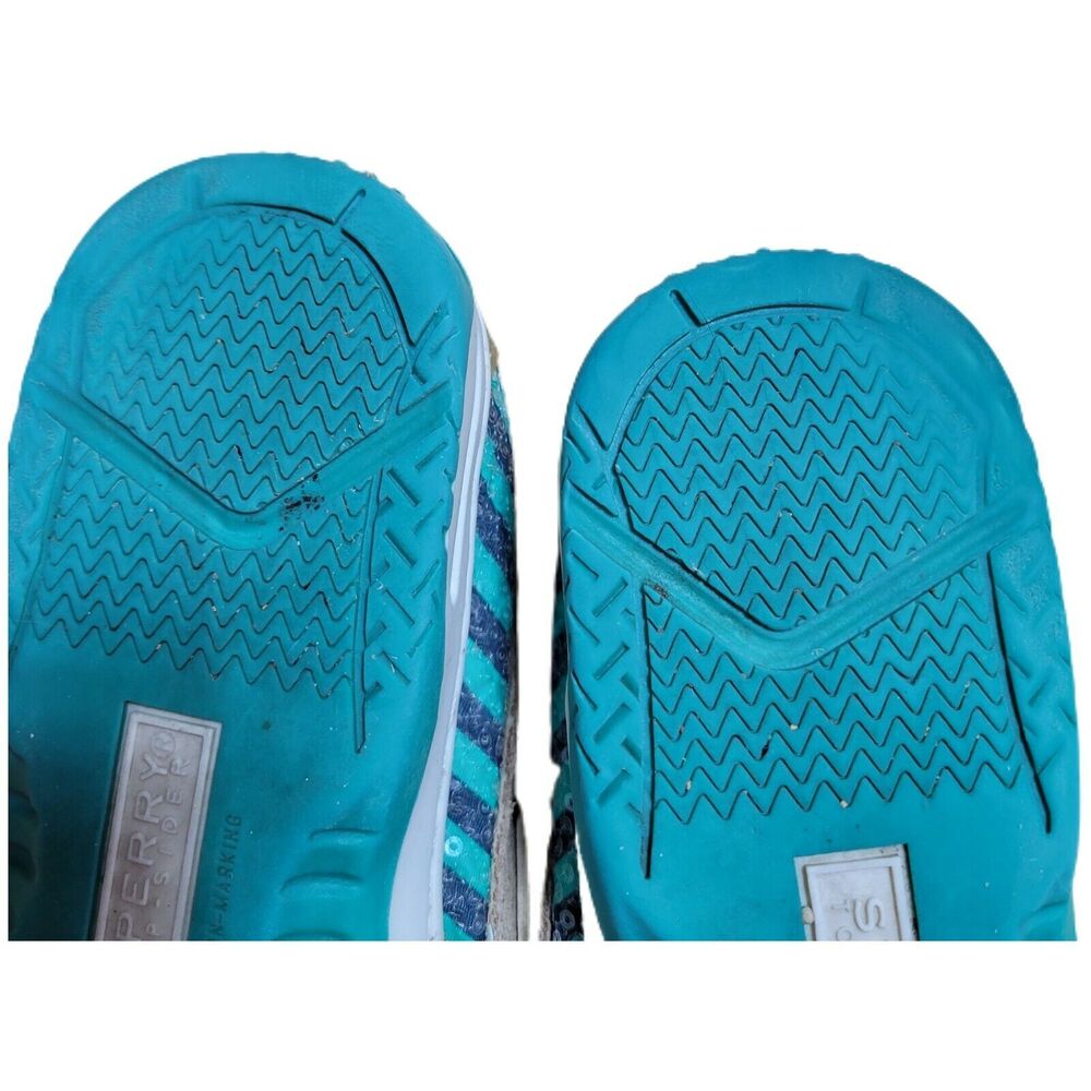 Sperry Girls 5m Leather Topsider Butterflyfish Green Sequin Boat Shoes READ - Picture 9 of 9